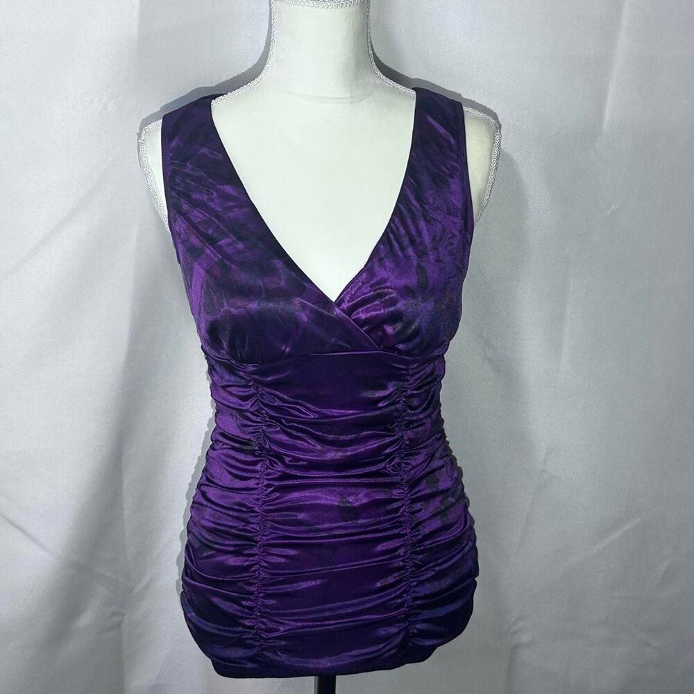 Purple Studio Y purple floral‎ Satiny Small Tank Rauched EUC